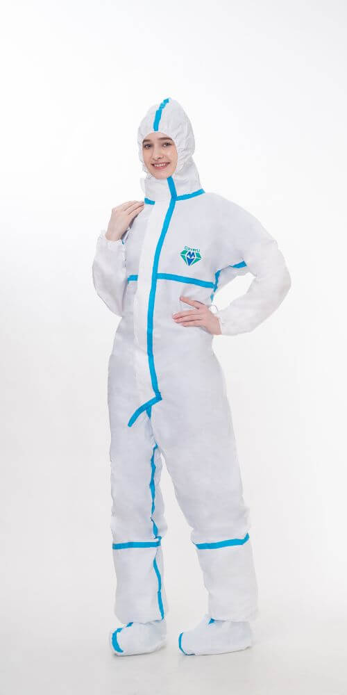 Disposable coverall with tape and shoe cover